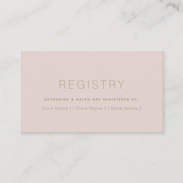 Simple Modern Pink Beige Wedding Gift Registry Enclosure Card (Front)