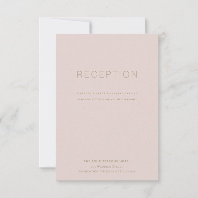 Simple Modern Pink Beige Wedding Reception Card (Front)