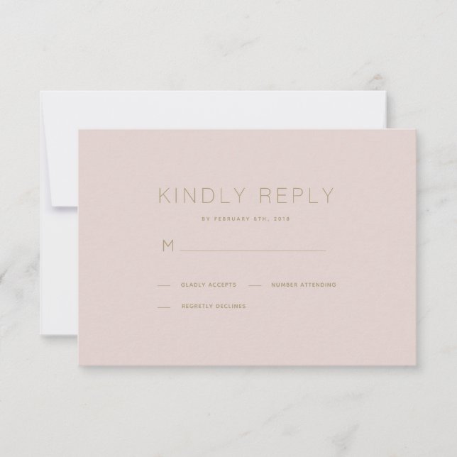 Simple Modern Pink Beige Wedding RSVP Card (Front)