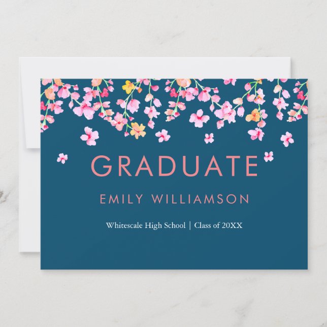 Simple Modern Pink Blossom Floral Graduation Party Invitation (Front)