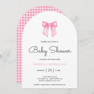 Simple Modern Pink Bow Baby Shower Invitation
