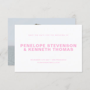 Simple Modern Pink Engagement Photo Wedding Save The Date