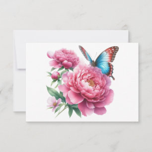 Simple Modern Pink Floral Butterfly Flat Card