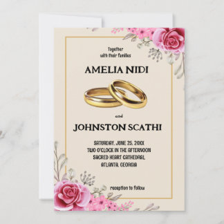 Simple Modern Pink floral  Invitation