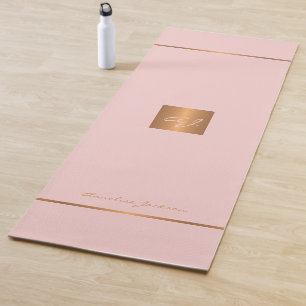 Simple modern pink gold chic monogrammed stripes yoga mat