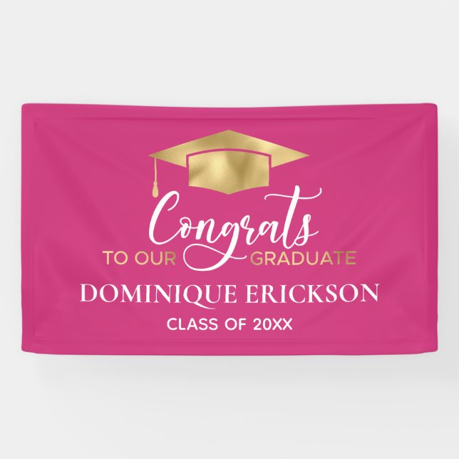 Simple Modern Pink Gold Graduation Banner (Horizontal)