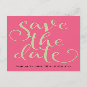 Simple Modern Pink Green Wedding Save The Date Postcard