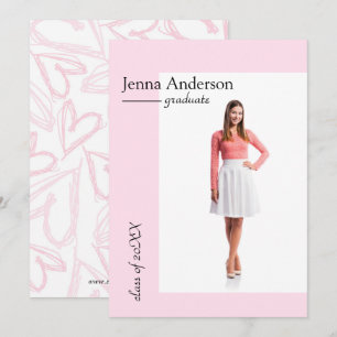 Simple Modern Pink Hearts -Graduation Announcement