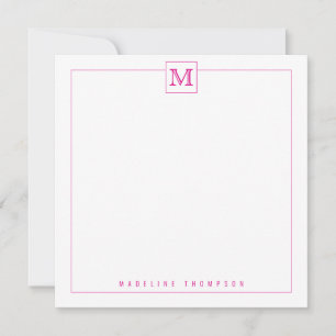 Simple Modern Pink Initial Monogram Square border Card