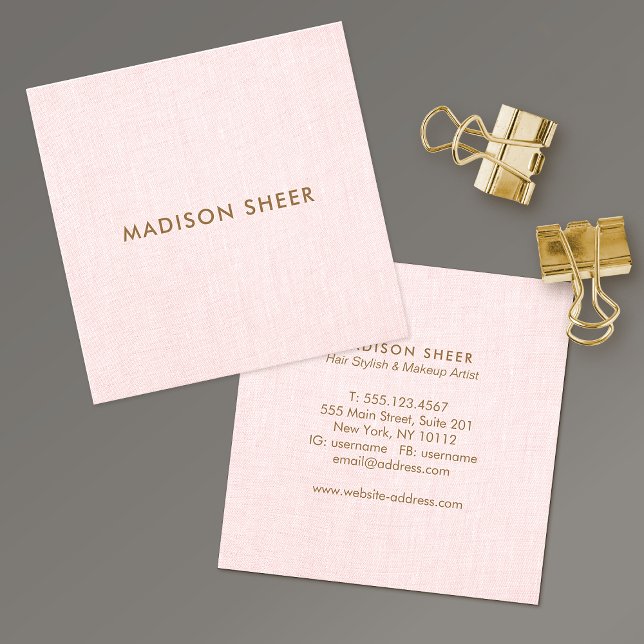 Simple Modern Pink Linen,  Beauty Salon Square Business Card (Creator Uploaded)