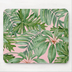 Simple Modern Pink Palm Leaf Tropical Floral  Mouse Mat