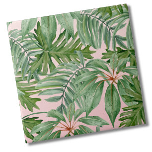 Simple Modern Pink Palm Leaf Tropical Floral  Tile