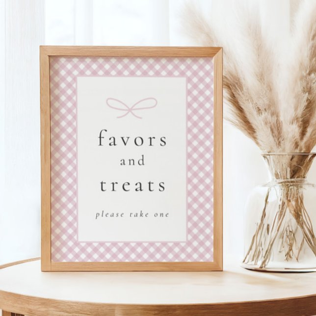 Simple Modern Pink Plaid Bow Baby Shower Sign (Creator Uploaded)