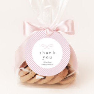 Simple Modern Pink Plaid Bow Favour Tags