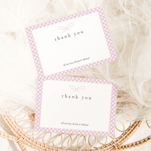 Simple Modern Pink Plaid Bow  Thank You Card