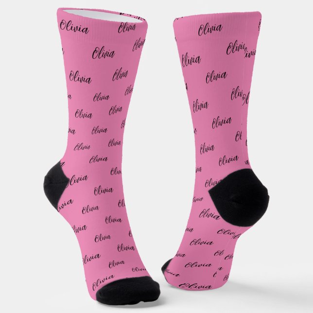 Simple Modern Pink Script Repeating Name Socks (Angled)