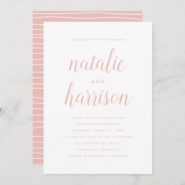 Simple Modern Pink Script Wedding Invitation (Front/Back)
