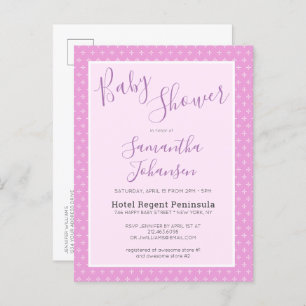 Simple Modern Pink Star Pattern Baby Shower  Invitation Postcard