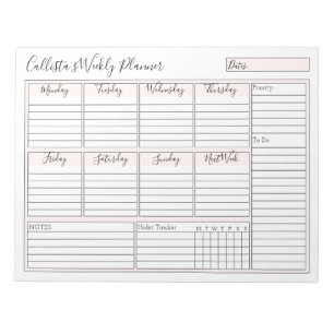 Simple Modern Pink White Weekly Custom Planner Notepad