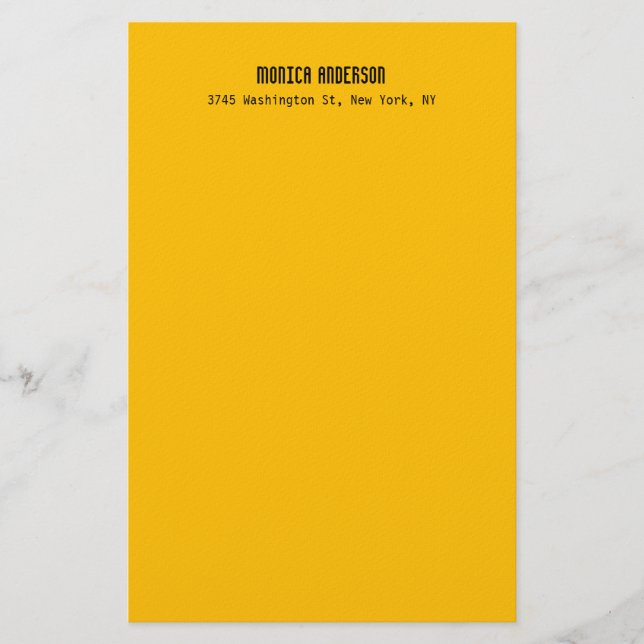 Simple Modern Plain Professional Amber Yellow Stationery (Front)