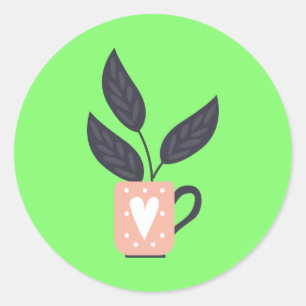 Simple modern plant pastel classic round sticker