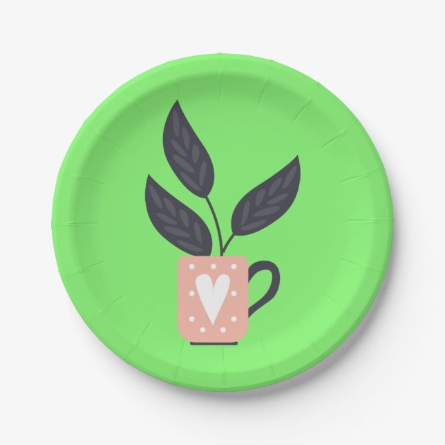 Simple modern plant pastel paper plate (Front)