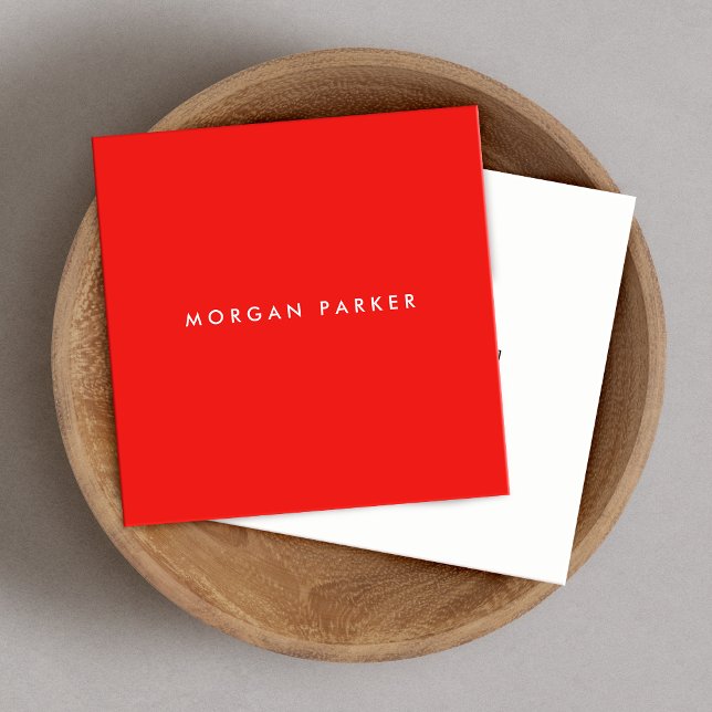 Simple Modern Professional Bright Red Square Square Business Card (Creator Uploaded)