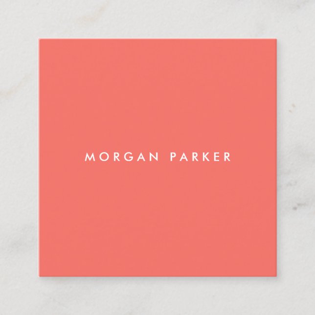 Simple Modern Professional Coral Orange  Square Square Business Card (Front)