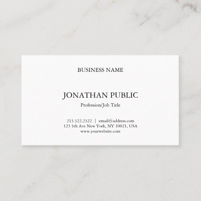 Simple Modern Professional Elegant White Plain Top Business Card (Front)