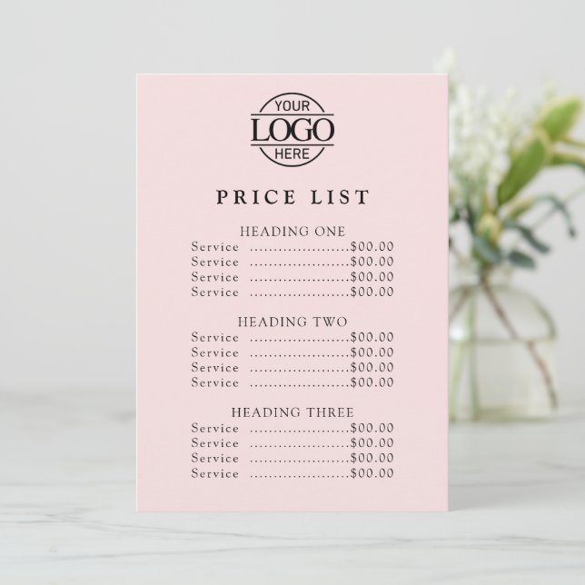 Simple Modern Professional Logo Menu Price List (Standing Front)