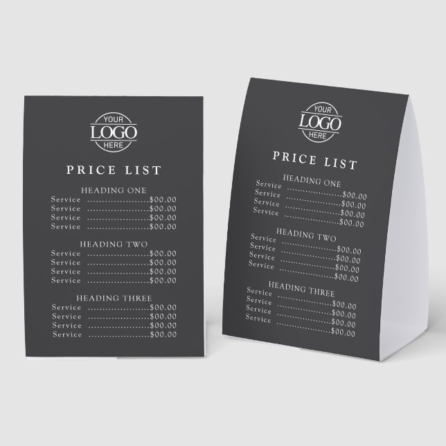 Simple Modern Professional Logo Menu Price List (Front/Back)