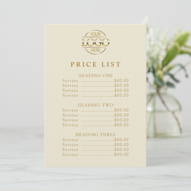 Simple Modern Professional Logo Menu Price List (Standing Front)