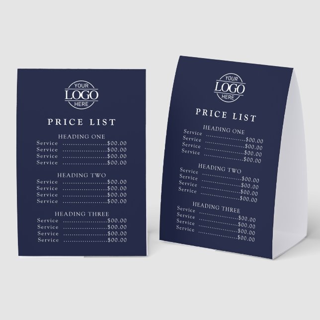Simple Modern Professional Logo Menu Price List (Front/Back)