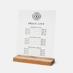Simple Modern Professional Logo Menu Price List Acrylic Sign
