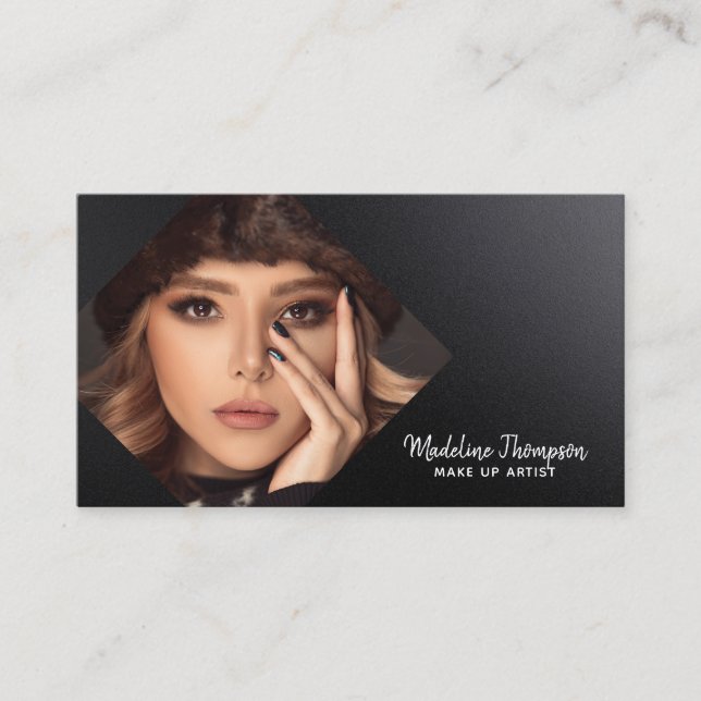 Simple Modern Professional Metal Black Photo Business Card (Front)