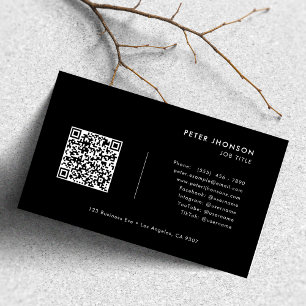 Simple Modern Professional QR Code Black & White Business Card