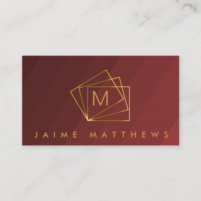 Simple Modern Professional Red Burgundy and Gold Business Card (Front)
