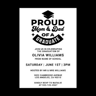 Simple Modern Proud Mum And Dad Graduation Party Invitation