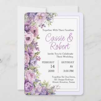 Simple Modern Purple Floral Wedding Invitation