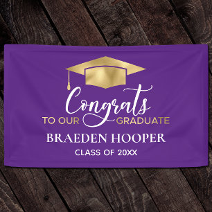 Simple Modern Purple Gold Graduation Banner
