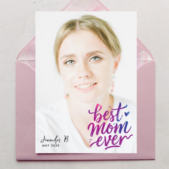 Simple Modern Purple Pink Best Mother Photo Script Card (Creator Uploaded)