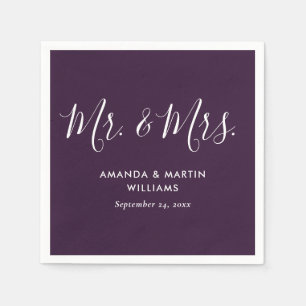 Simple Modern Purple Script Wedding Napkin