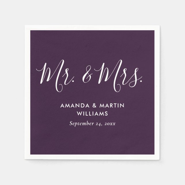 Simple Modern Purple Script Wedding Napkin (Front)