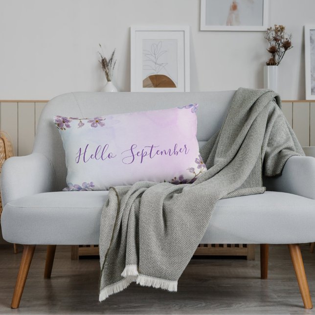 Simple Modern Purple Welcome September Month Decorative Cushion (Creator Uploaded)