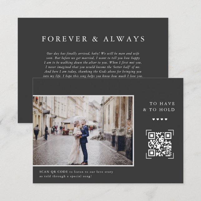 Simple Modern QR Code | Letter to Groom Photo Thank You Card (Front/Back)