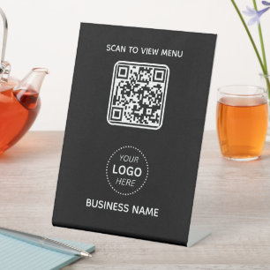 Simple Modern QR Code Menu Business Name & Logo Pedestal Sign