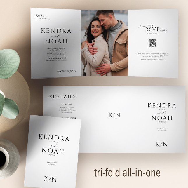 Simple modern QR code PHOTO elegant wedding Tri-Fold Invitation (Creator Uploaded)