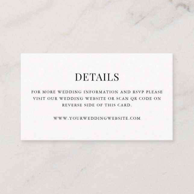 Simple Modern QR Code Wedding Details Mini  Enclosure Card (Front)
