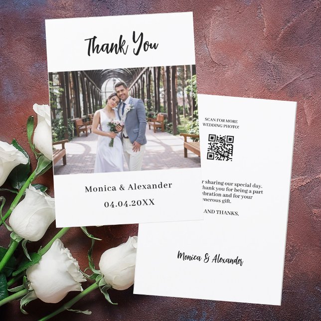 Simple modern QR code wedding photo thank you card (Creator Uploaded)