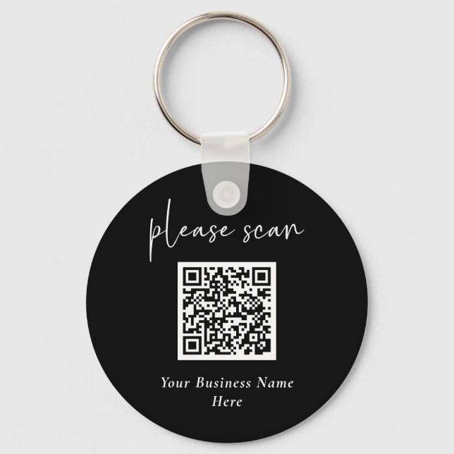 Simple Modern QR Code with Business Name | Black Key Ring (Front)